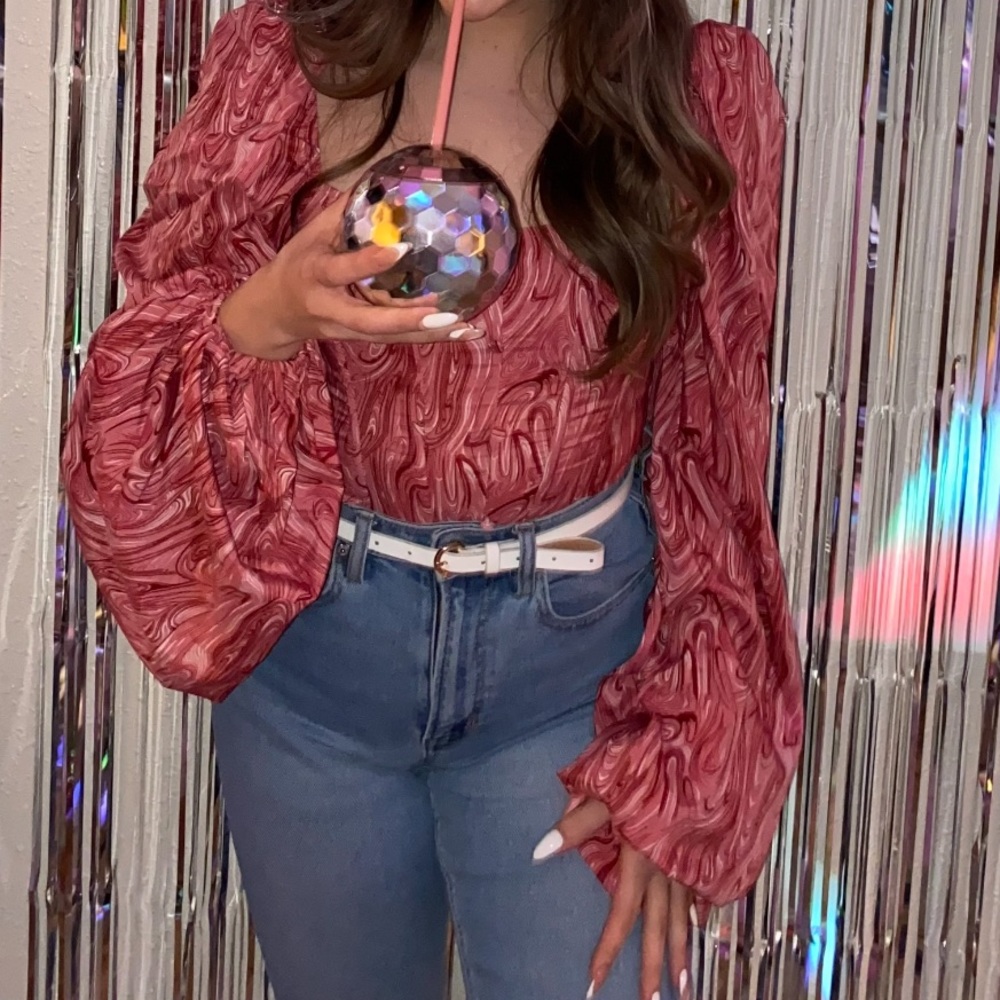 Misguided Pink Long Sleeve Corset Top